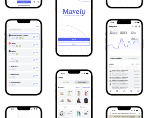 Image of screenshots from the upgraded Mavely Creator App