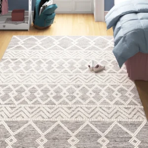 Latrissa Moroccan Handmade Flatweave Wool Charcoal/Cream Area Rug by Wade Logan