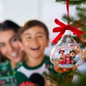 Mickey and Minnie Mouse Holiday Glass Droplet Sketchbook Ornament 2024