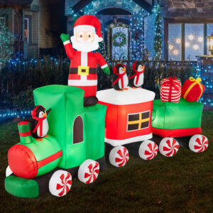 Best Choice Products Pre-Lit Holiday Inflatable Christmas Train & Animated Santa