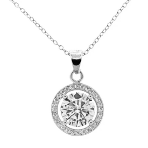 Cate & Chloe Blake 18k White Gold Plated Halo Pendant Necklace with Simulated Crystals