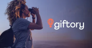 Giftory logo with adventurous woman with binoculars