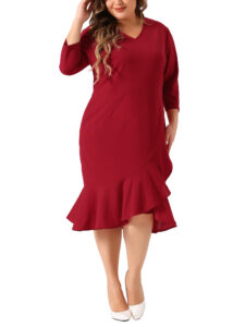 Walmart — Agnes Orinda Plus-Size Ruffle Hem Wrap Bodycon Midi Dress