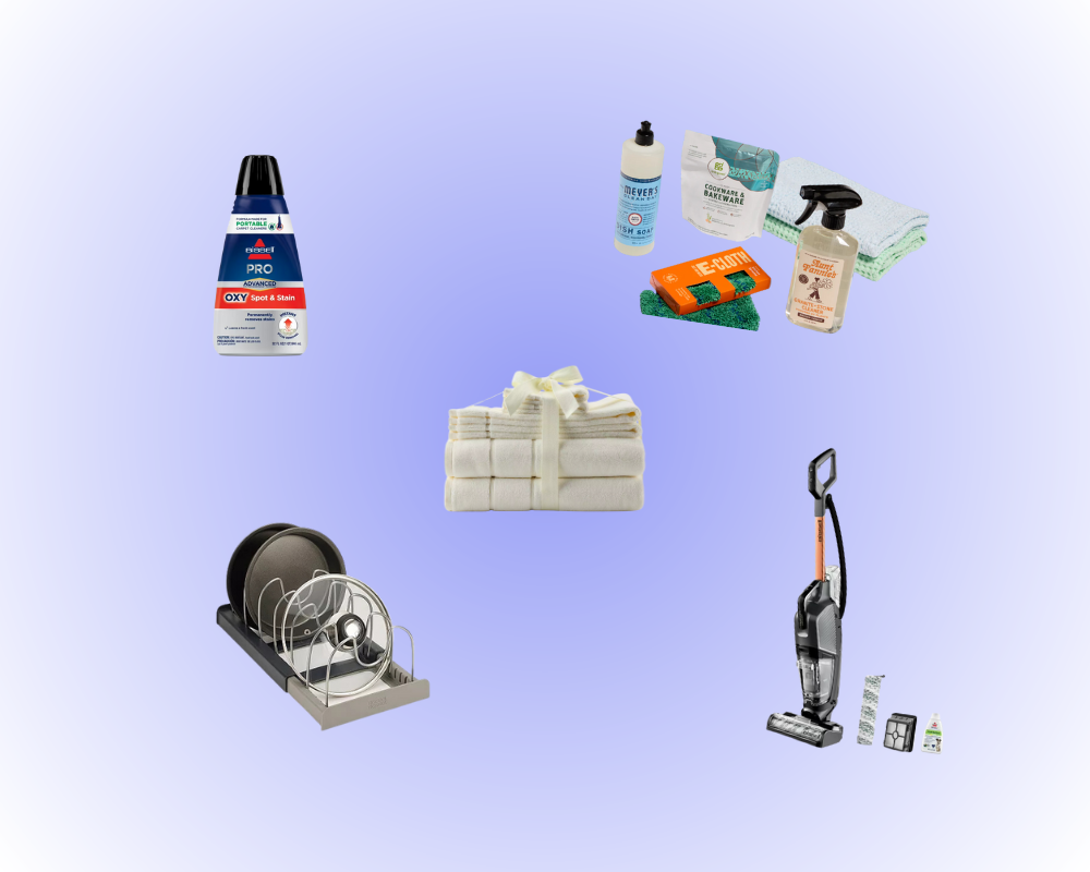 Collage of spring cleaning essentials featured in shopping guide
