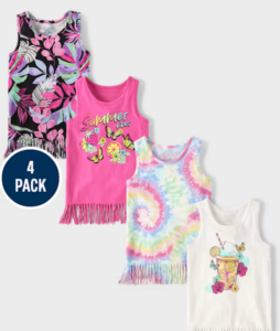 Girls Sleeveless Summer Vibes Fringe Tank Top 4-Pack