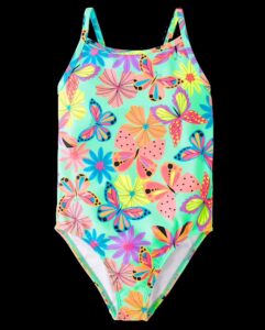 Girls Sleeveless Print Cross-Back One-Piece Swimsuit