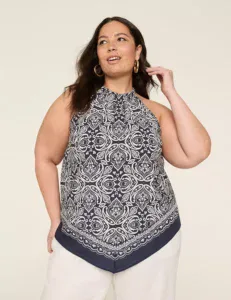Lane Bryant — Halter Neck Bandana Hem Popover Top