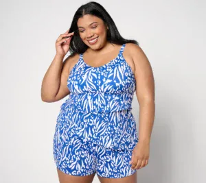 QVC — Denim & Co. Beach Asymmetrical Tankini & Swim Shorts