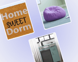 Collage of dorm essentials 2025