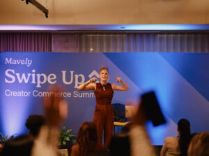 Krista Williams delivers a keynote speech at Mavely Swipe Up 2025