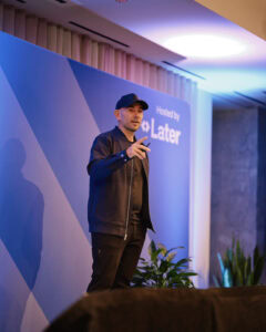 Later CEO Scott Sutton gives closing remarks at the Swipe Up creator education event